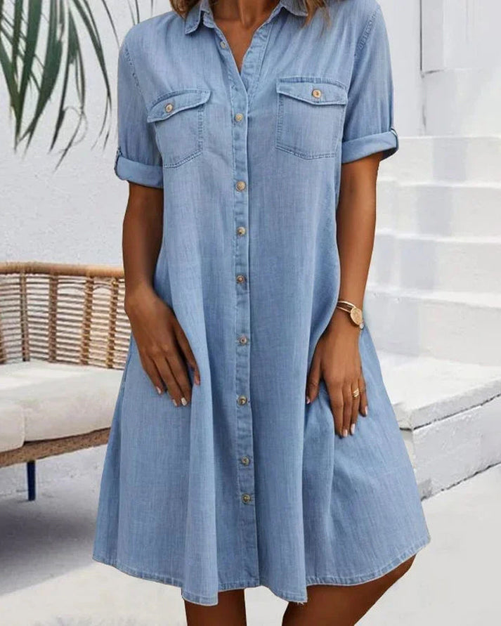 Women's Ollie Denim Button-Up Short Sleeve Dress - Everyday Style