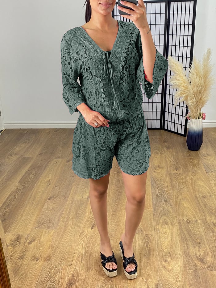 Women's Casual Lace V-Neck Two-Piece Set - Effortless Day to Night
