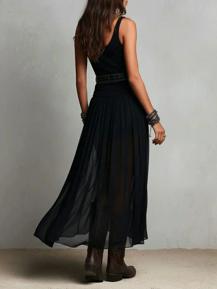 Women's Chiffon Double Layer Dress - Elegant Hourglass Silhouette
