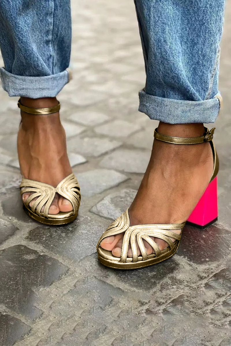 Women's Milviana Block Heel - Pink & Gold Elegance
