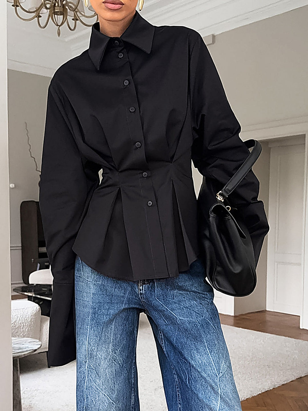 Palace-Style Pleated Cotton Shirt