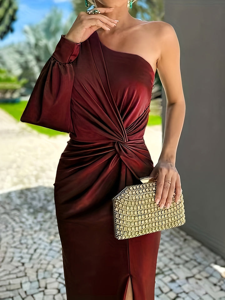 Women's One-Shoulder Maxi Dress - Elegant Evening Silhouette