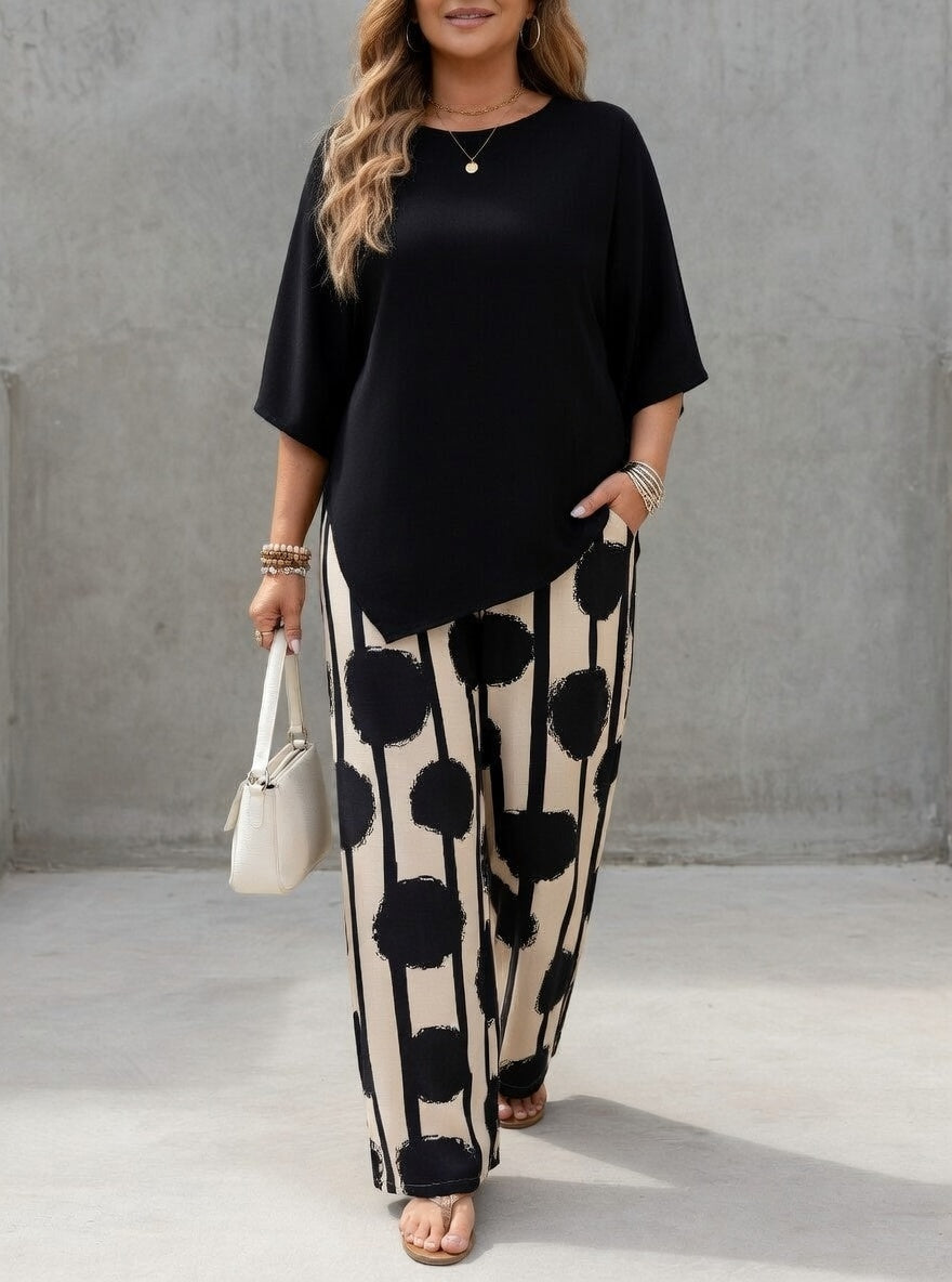 Women's 2-Piece Set - Blouse & Wide-Leg Pants, Effortless Elegance