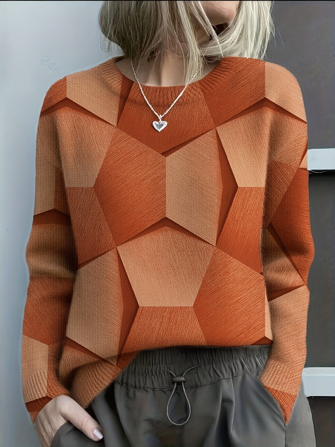 Women's Geometric Colorblock Knit Sweater - Artistic Everyday Comfort