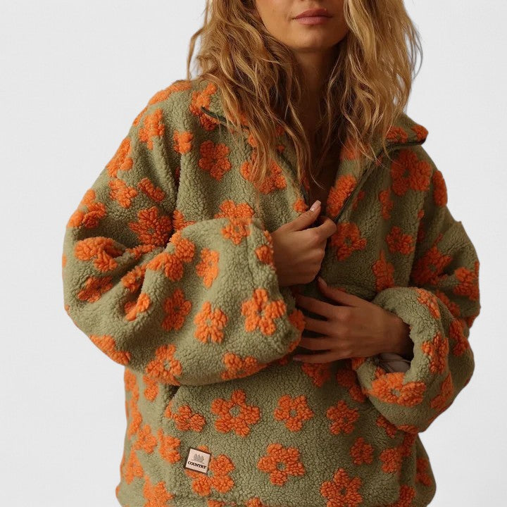 Women's Printed Sherpa Pullover - Cozy & Whimsical