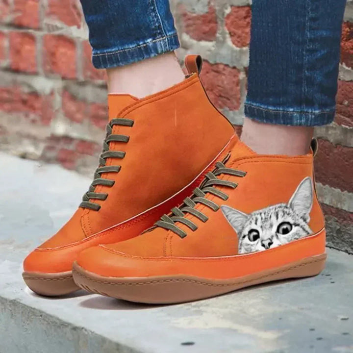 Women's Playful Cat High-Top Sneakers - Fun Cat Graphic
