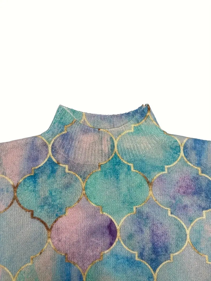Women's Dreamy Watercolor Turtleneck Sweater - Artistic & Cozy