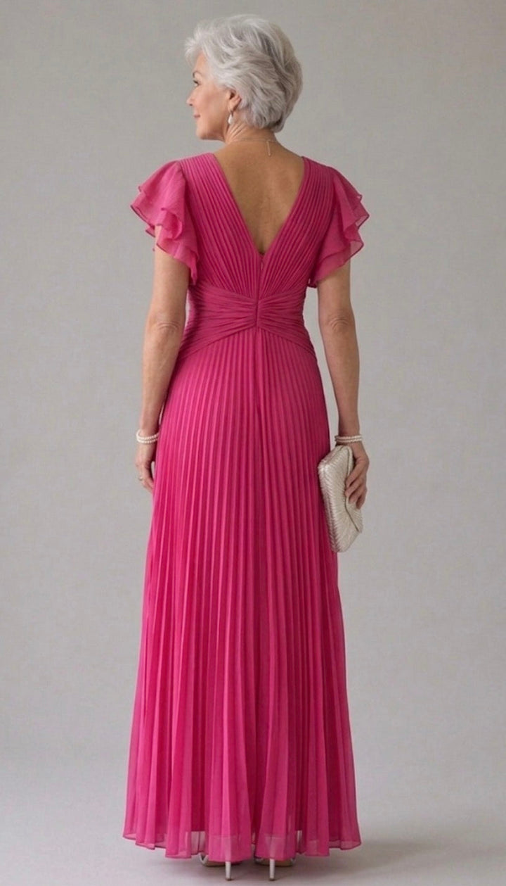 Women's Pleated Evening Maxi Dress - Effortless Elegance for Weddings