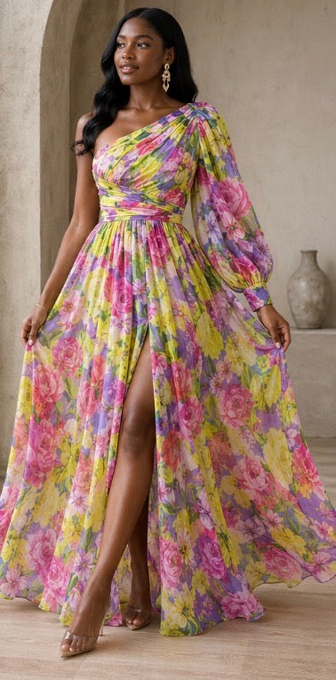 Women's Blossom Drama Maxi Dress - Elegant Wedding Guest