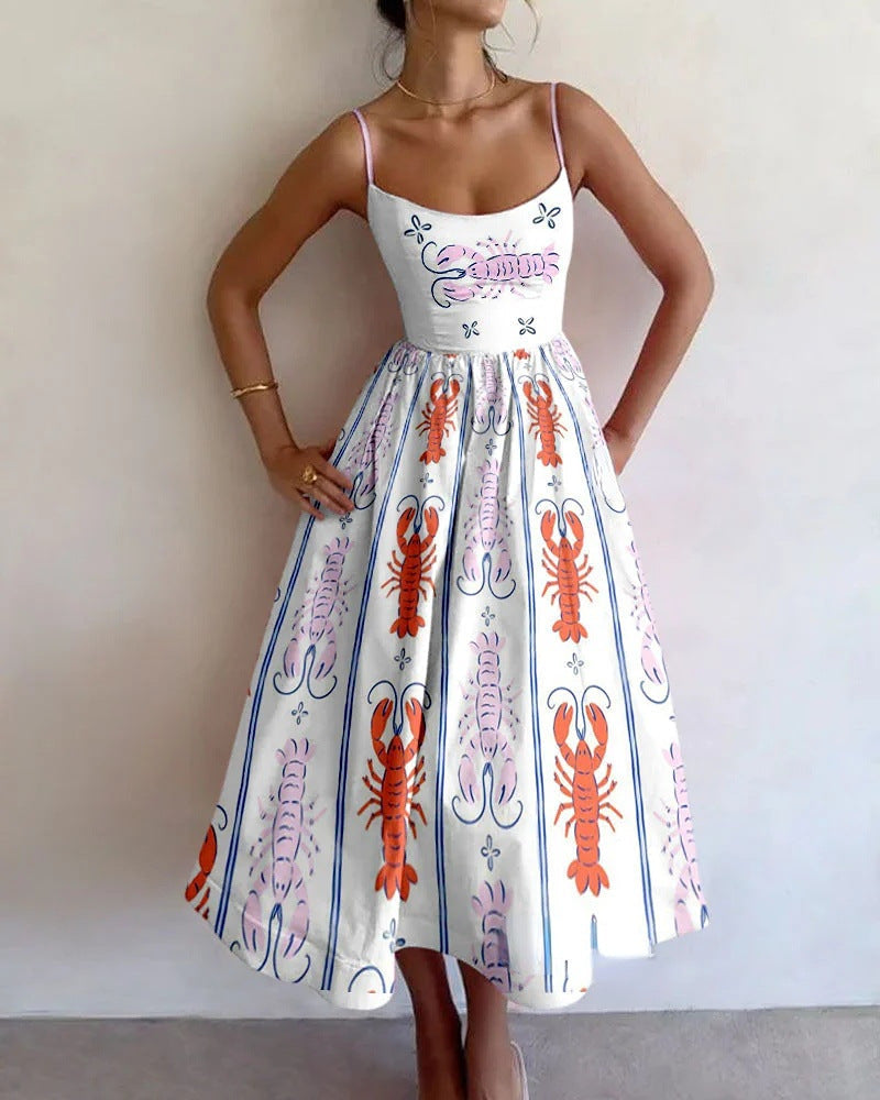 Women's Seaside Whimsy Midi Dress - Coastal Vacation Style