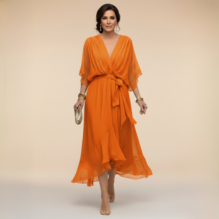 Women's Chiffon V-Neck Dress - Lightweight & Elegant
