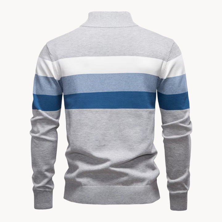 Men's Cotton Quarter-Zip Jumper – Striped Stretch Knit