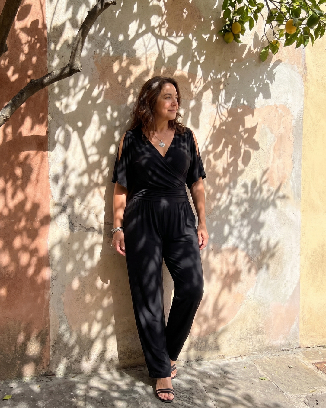 Women's Cold Shoulder Wrap Waist Relaxed Jumpsuit - Effortless Day to