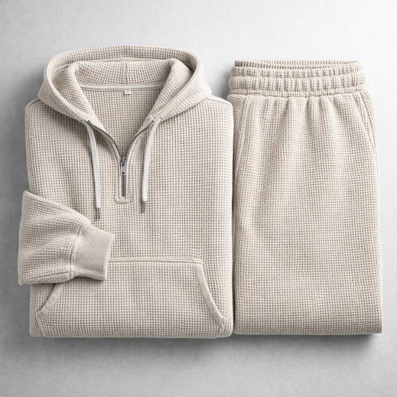 Men's Waffle-Knit Set – Quarter-Zip Hoodie & Joggers