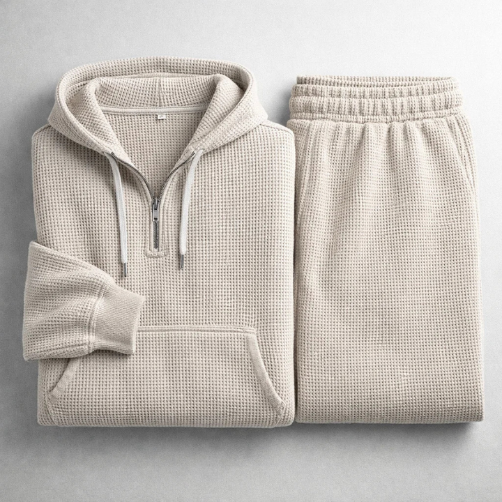 Men's Waffle-Knit Set – Quarter-Zip Hoodie & Joggers