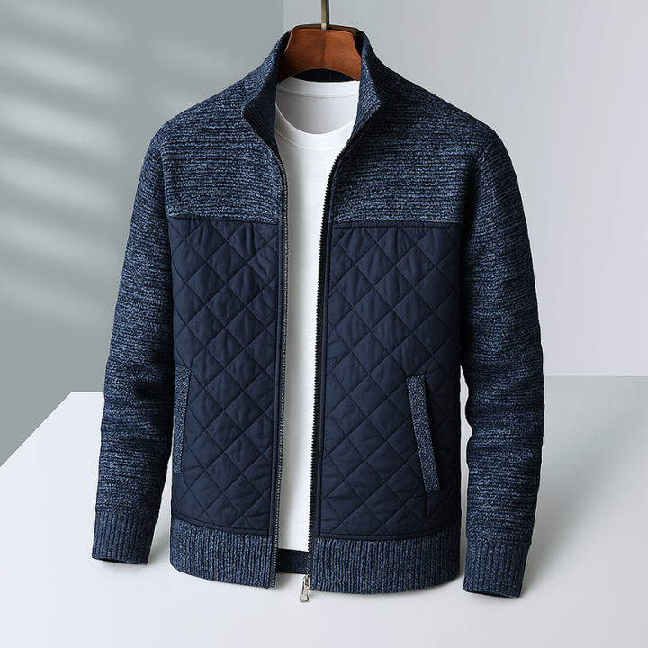 Men's Quilted Hybrid Jacket – Knit-Sleeve Funnel-Neck Layer