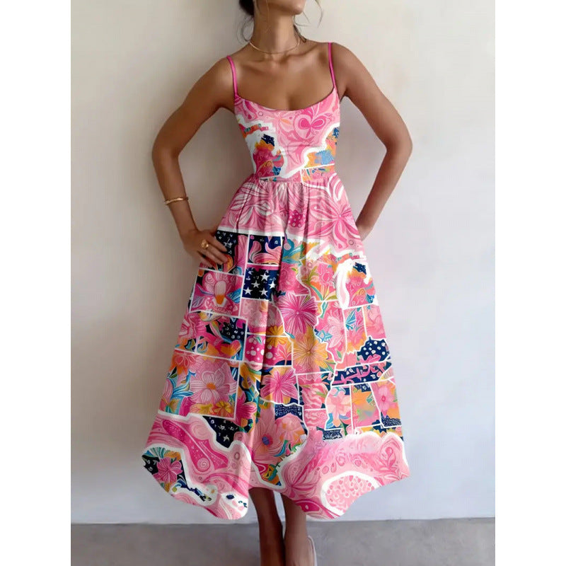 Women's Floral Patchwork Midi Dress - Effortless Charm