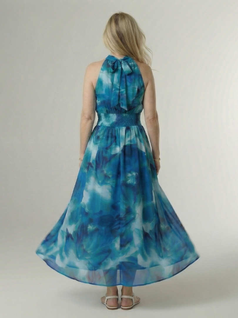 Women's Gathered Halter Midi Dress - Effortless Everyday