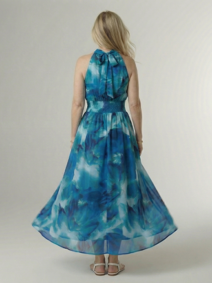 Women's Gathered Halter Midi Dress - Effortless Everyday