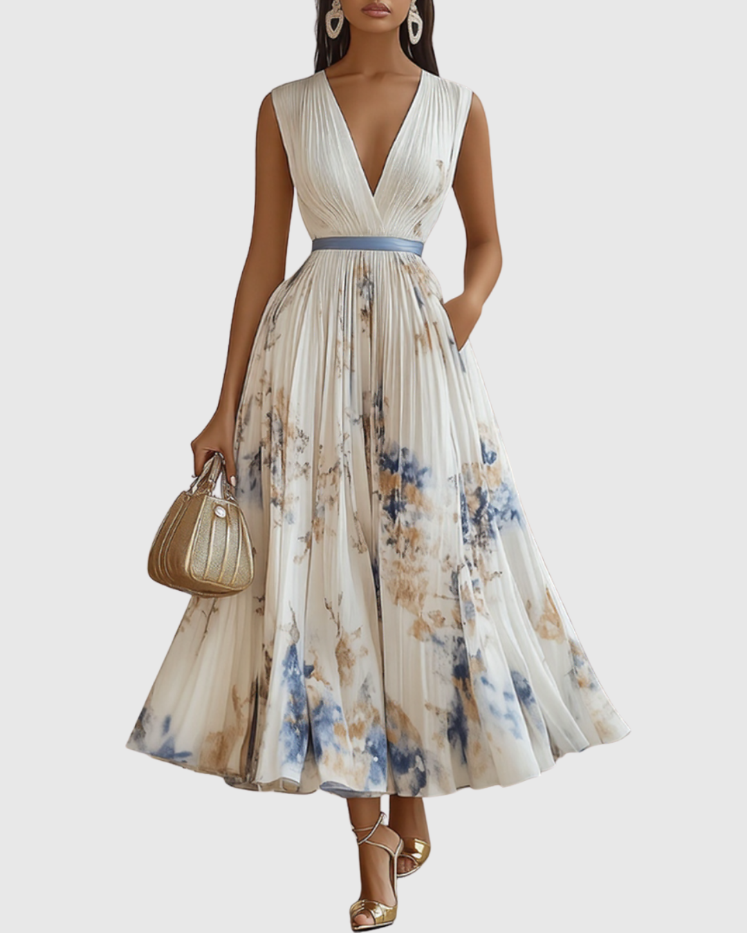 Women's Elegant Pleated Maxi Dress - Graceful & Feminine