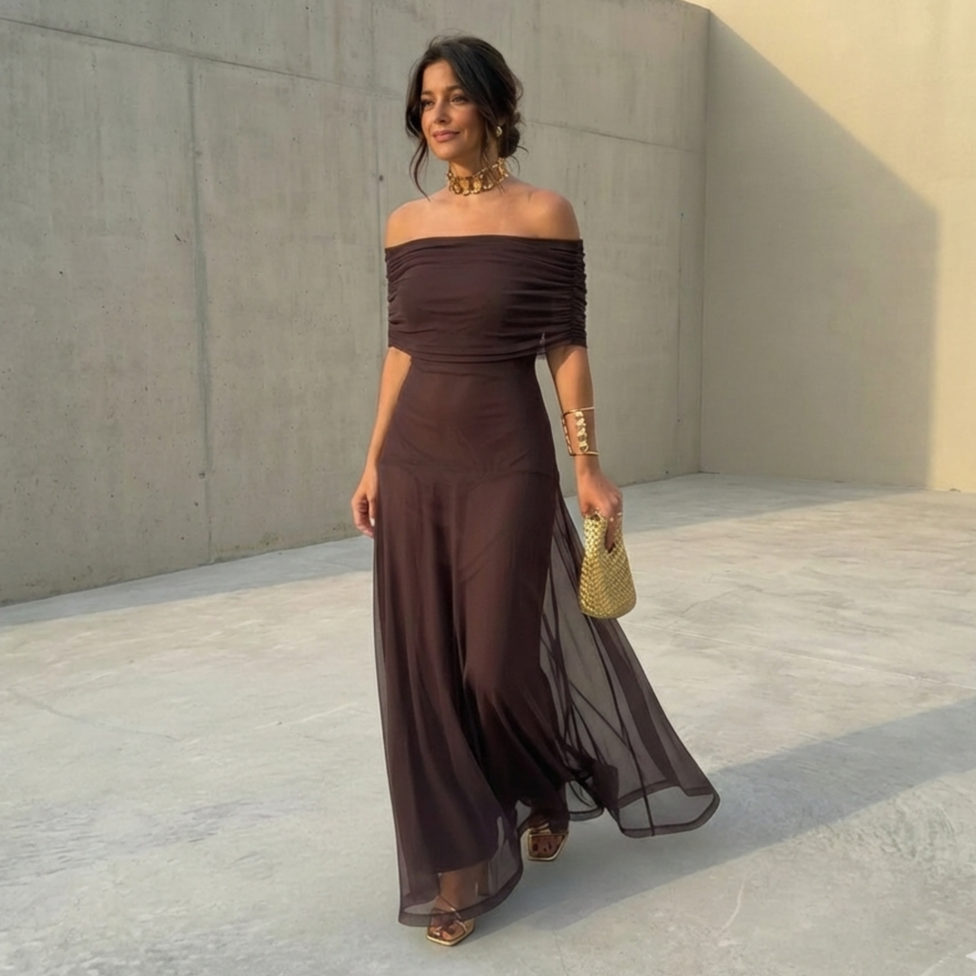 Women's Flowing Wide Dress - Natural Elegance for Day and Night