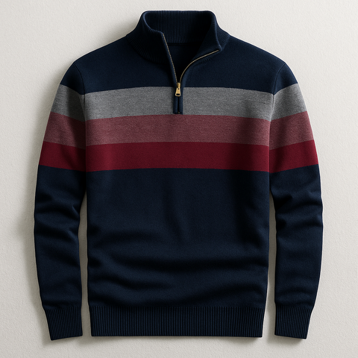Men's Cotton Quarter-Zip Sweater – Striped Knit Jumper