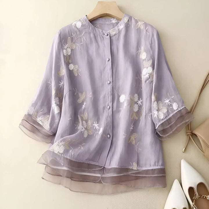 Women's Cotton Floral Embroidered Blouse - Everyday Elegance
