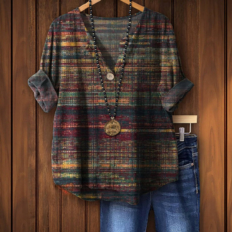 Women's Vintage Charm Button Blouse - Relaxed Retro Style