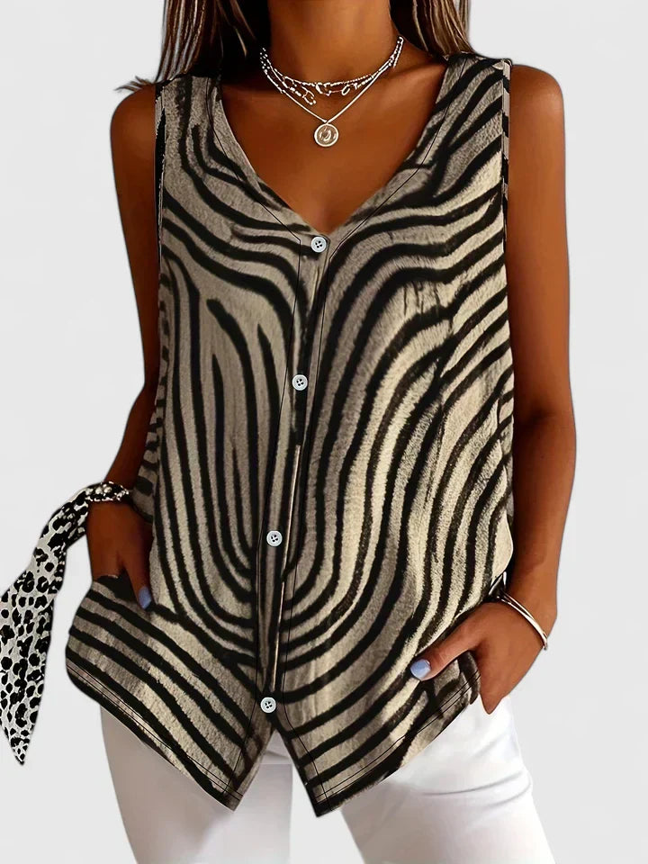 Women's Shane Relaxed Button V-Neck Blouse - Everyday Elegance