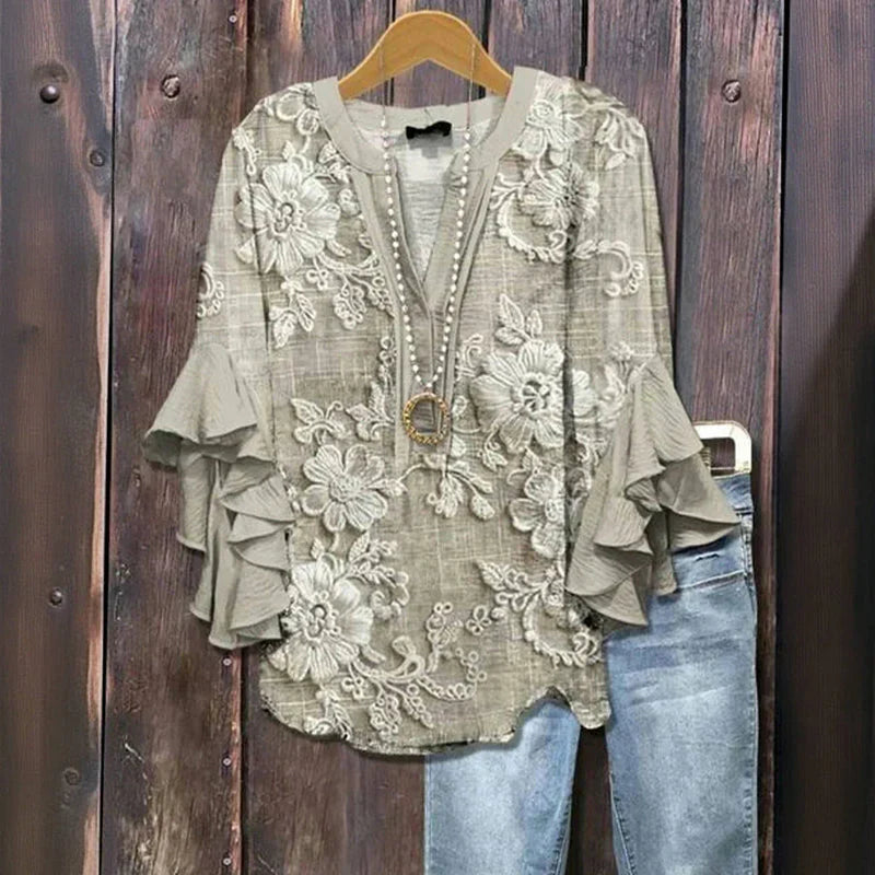 Women's Floral Lace Blouse - Romantic Everyday Elegance