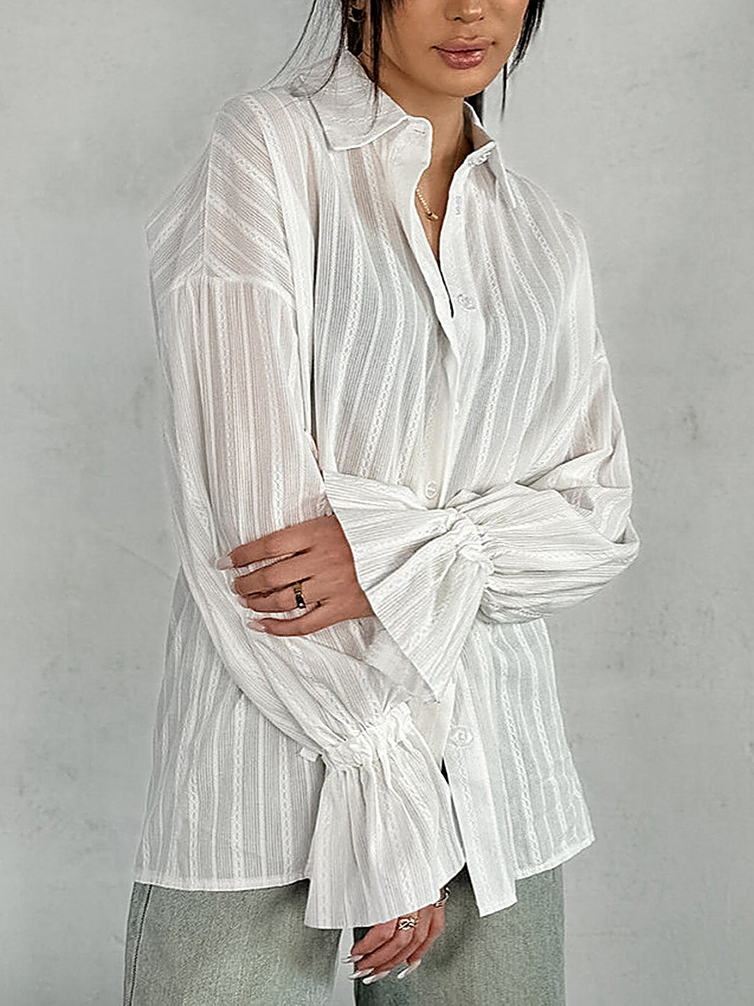 Embossed Jacquard Flared-Sleeve Shirt