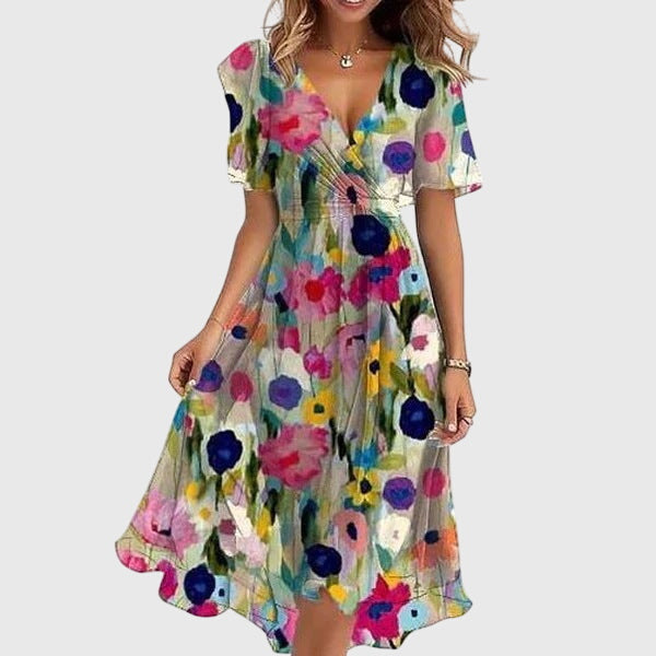 Women's Wrap-Style Midi Dress - Breezy Flutter Sleeve