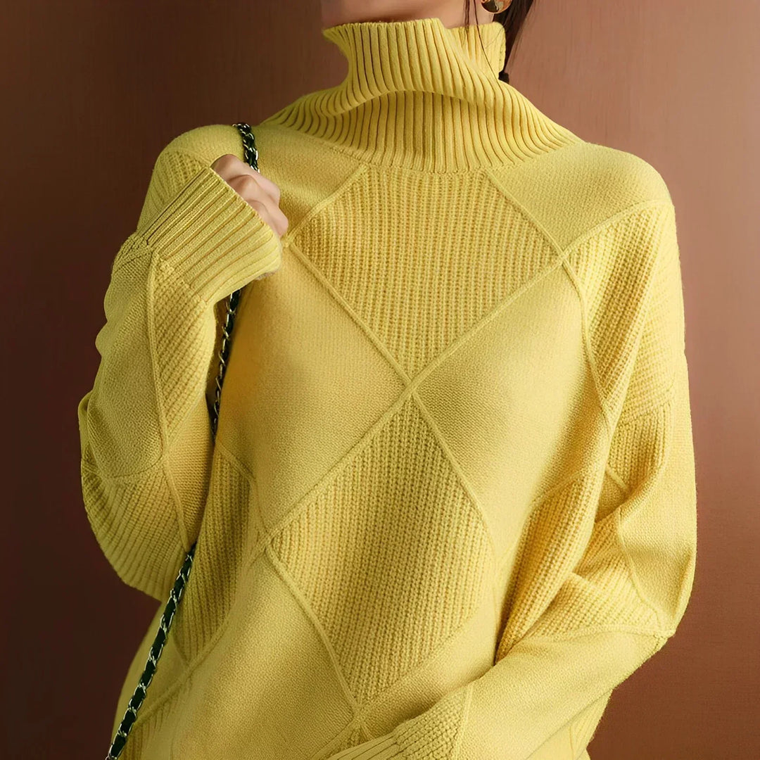Women's Lotus Cotton Checkered Chunky Turtleneck Sweater