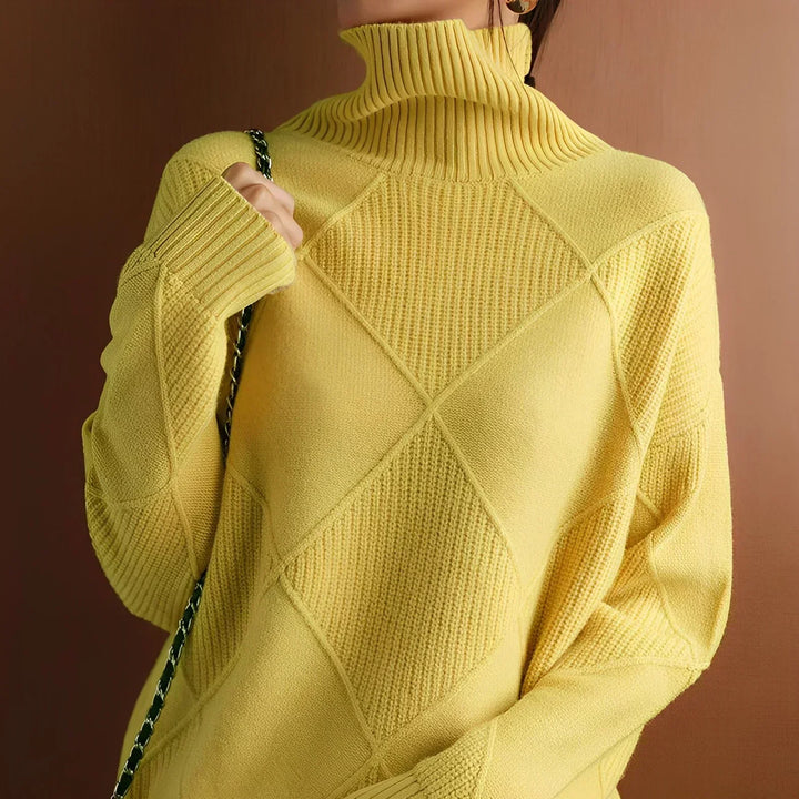 Women's Lotus Cotton Checkered Chunky Turtleneck Sweater