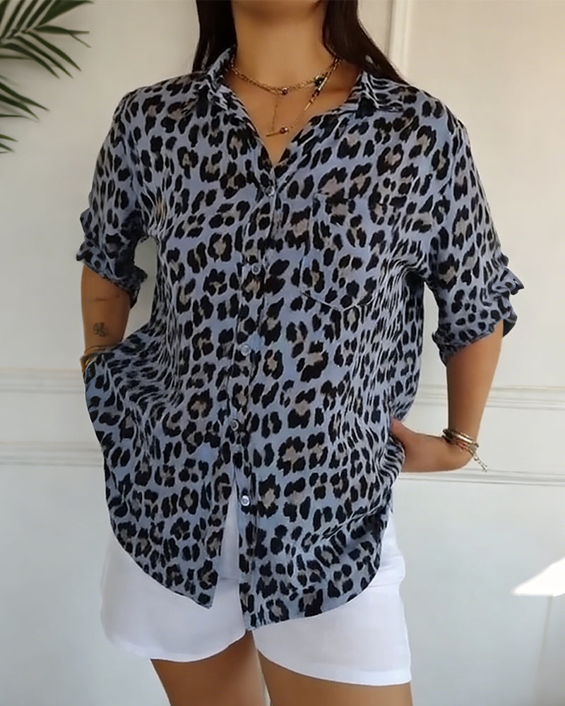 Women's Cotton Blend Leopard Print Blouse - Everyday Chic