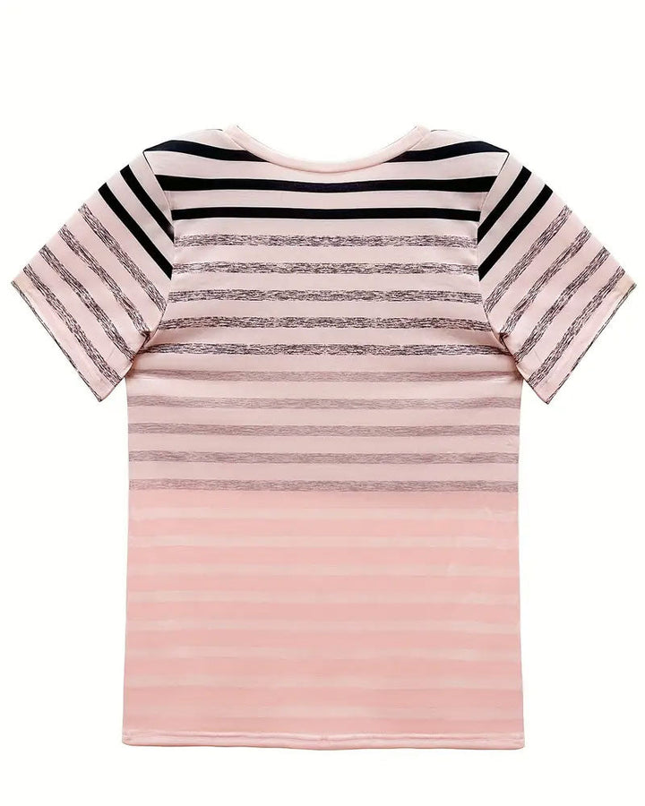 Women's Striped Round Neck Short Sleeve Tee - Effortless Style