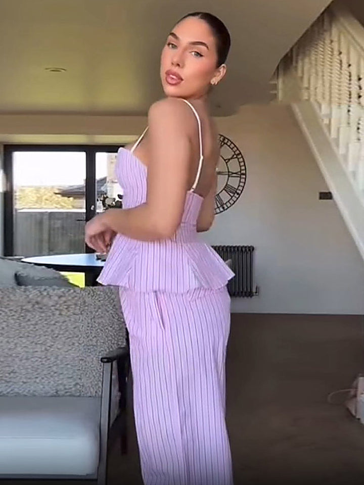 Striped Backless Cami Top + Trousers Set