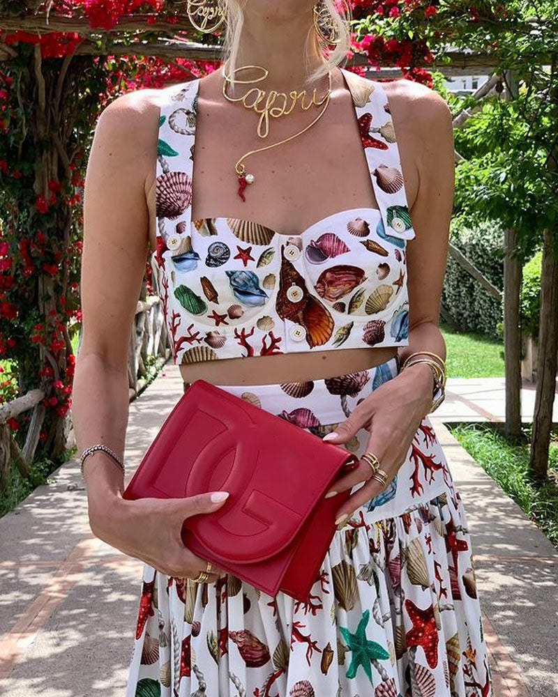 Women's Shell & Coral Print Two-Piece Set - Coastal Charm