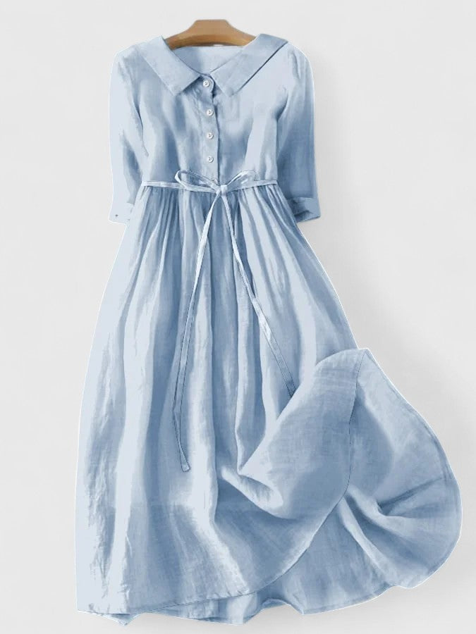 Women's Cotton and Linen Midi Dress - Effortless Elegance