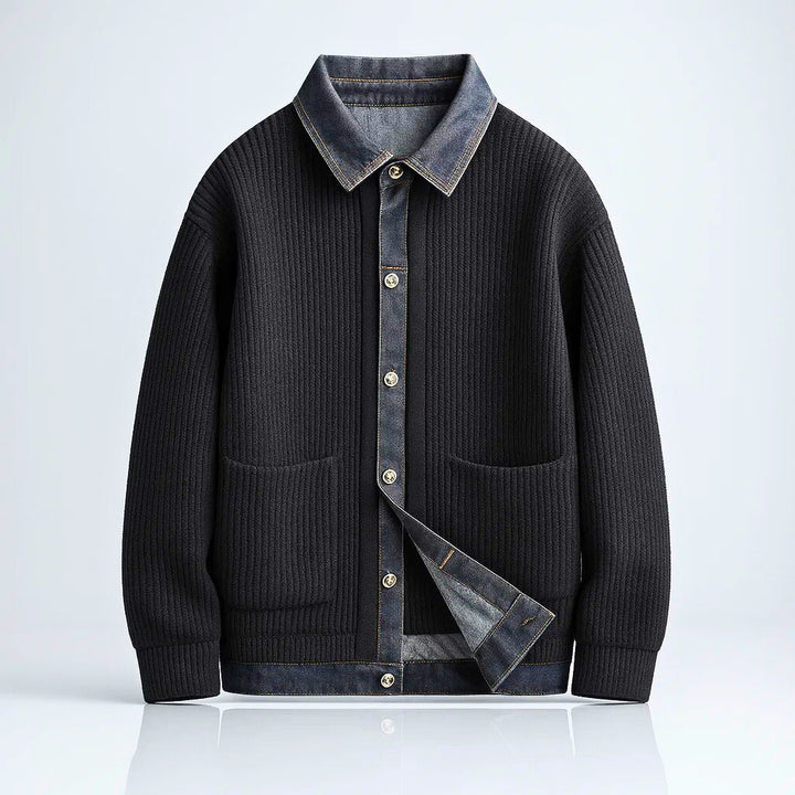 Men's Merino Wool Jacket – Denim-Trim Casual Overlayer
