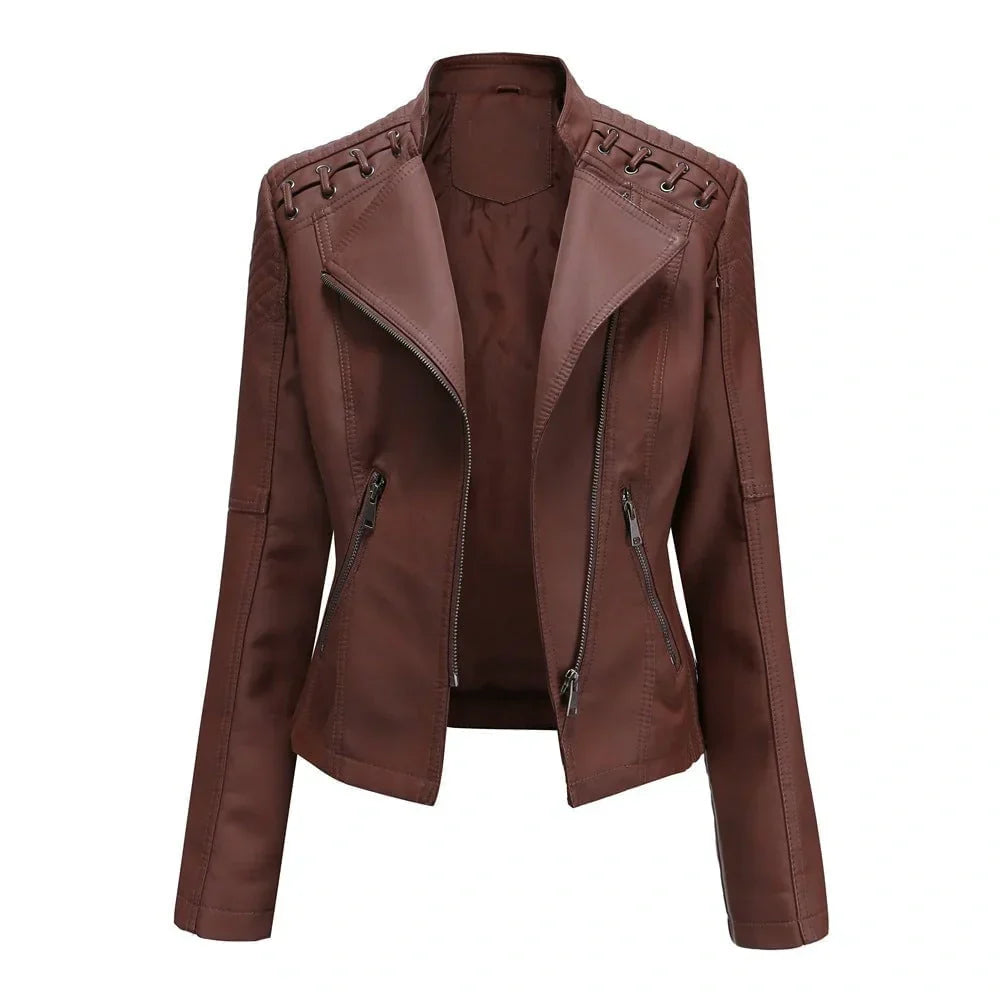 Women's Vegan Leather Moto Jacket - Edgy Everyday Style