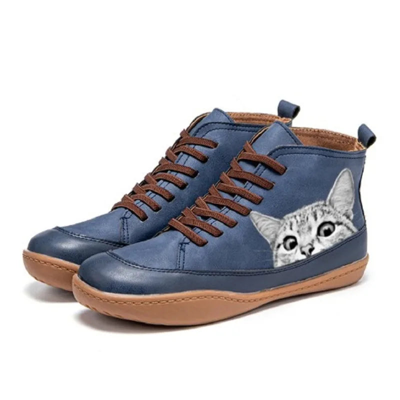 Women's Playful Cat High-Top Sneakers - Fun Cat Graphic