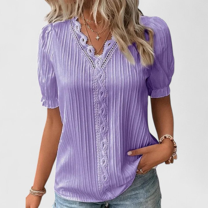 Women's Elegant V-Neck Blouse - Breezy Summer Staple