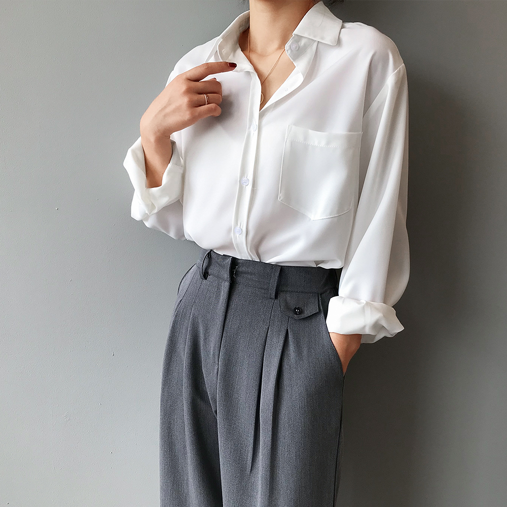 Women's Satin Blouse – Elegant High-Low Hem for Work to Evening