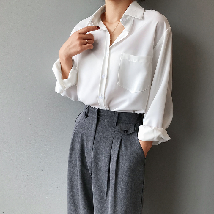Women's Satin Blouse – Elegant High-Low Hem for Work to Evening