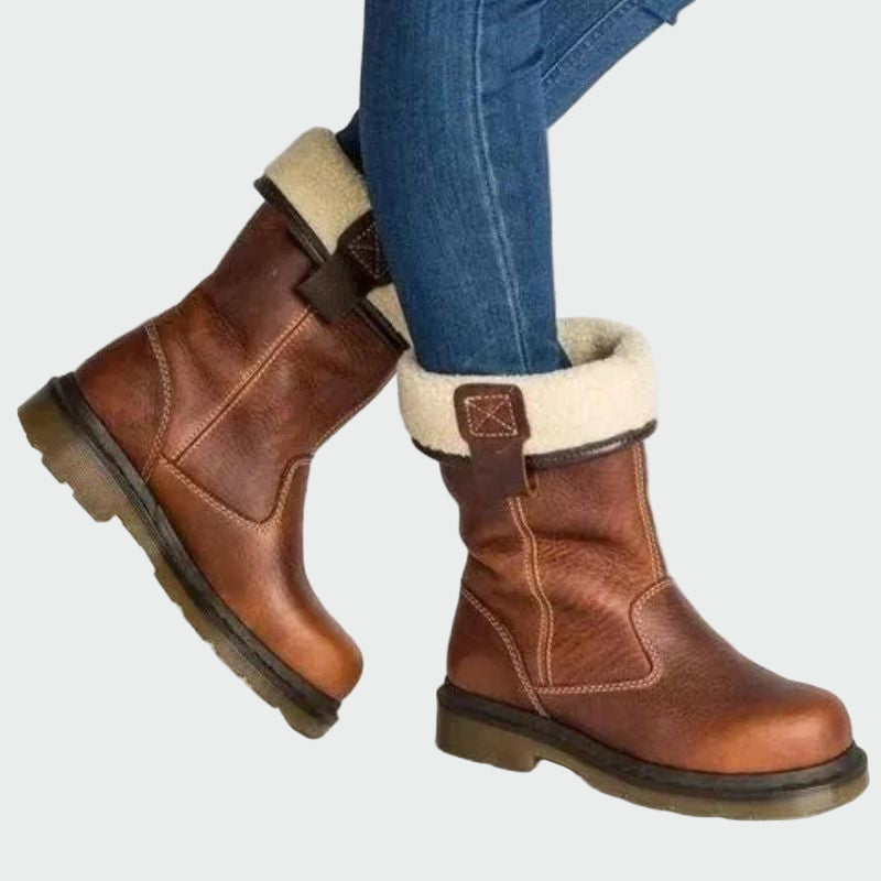 Women's Leather Winter Boots with Fur Lining - Cozy & Warm