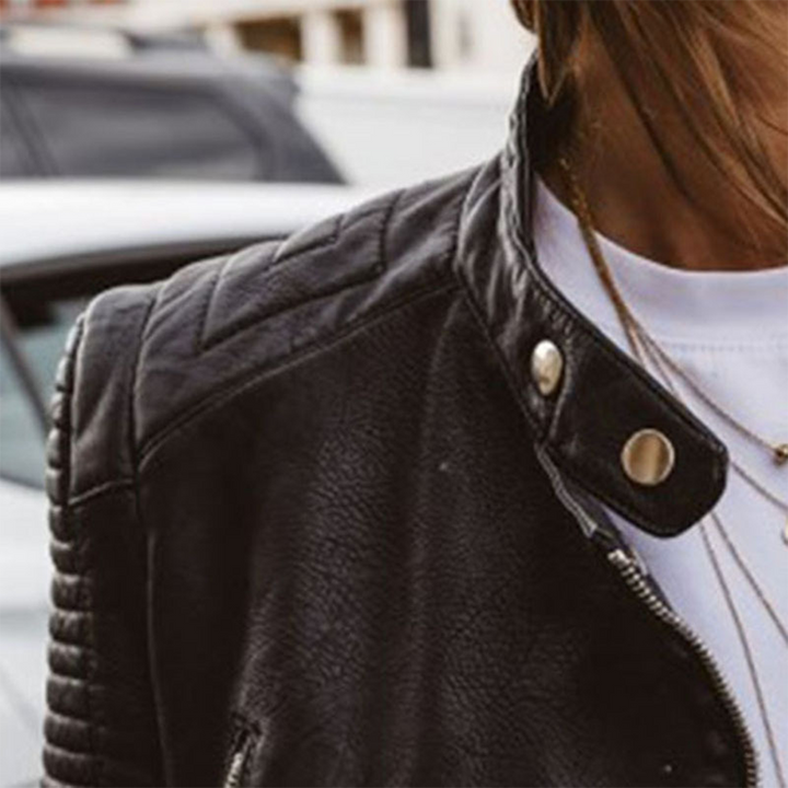 Women's Classic Moto Jacket - Edgy Silhouette for Effortless Style