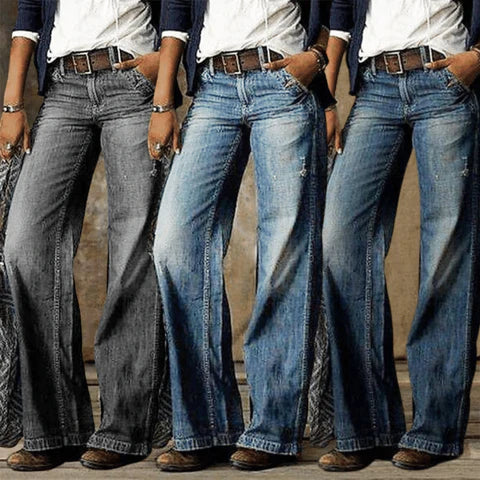 Women's Retro Wide Leg Jeans - Effortless Everyday Elegance