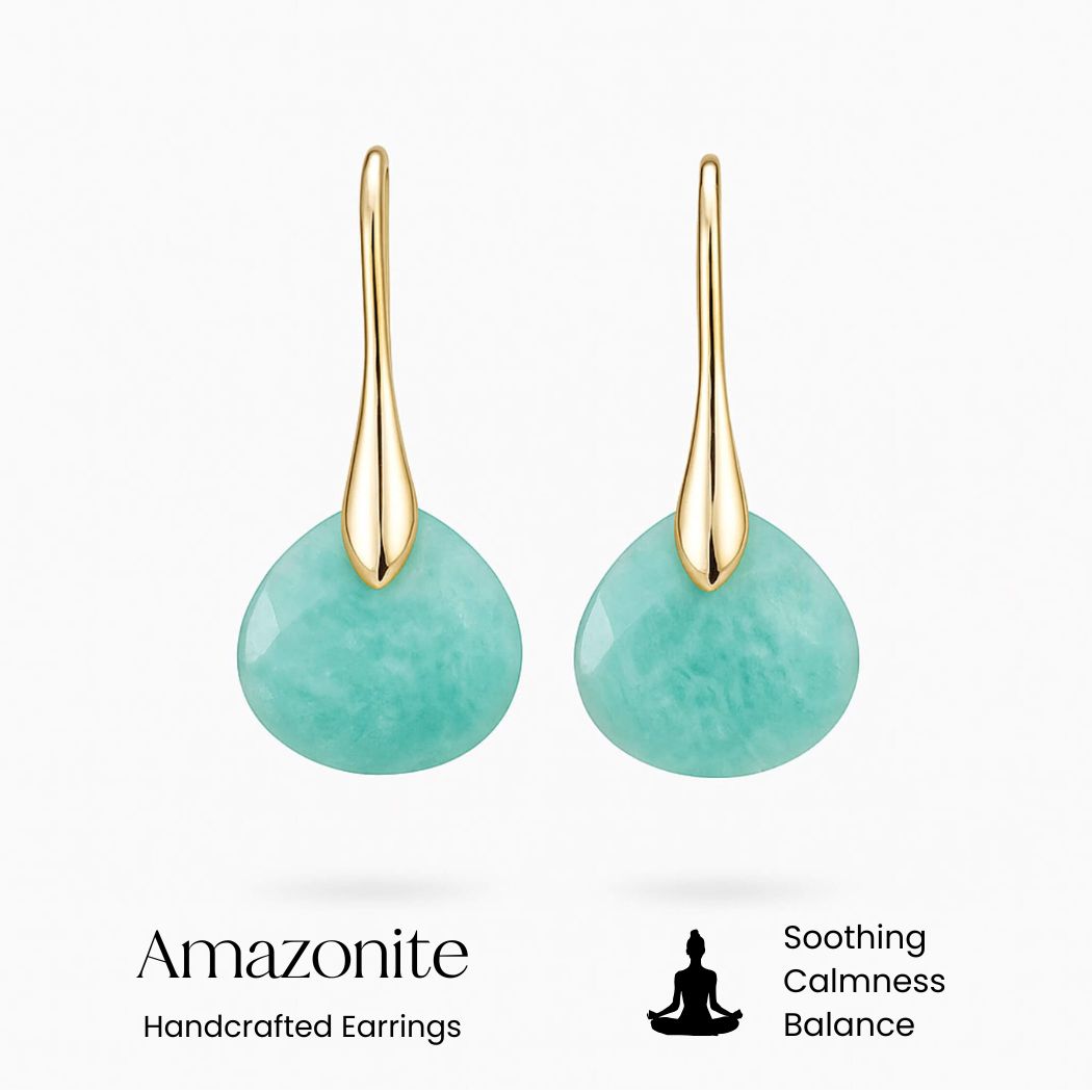 Women's Amazonite Natural Stone Drop Earrings – 18k Gold Plated