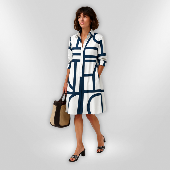 Women's Geometric Print Shirt Dress - Effortless City Style